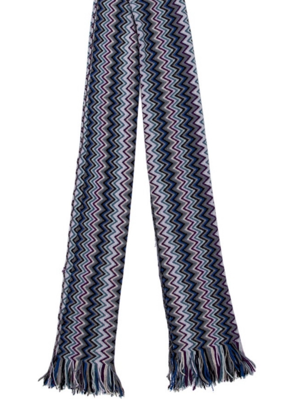 Missoni Zigzag Knit Scarf in royal Blue, Purple & White
